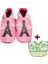 İkili Set, 6-18 Ay Iplay Mama Önlüğü ve 6-12Ay Bebek Eiffel Tower Rose El Yapımı Hakiki Deriden Patik 1