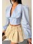 Crop Poplin Gömlek Yaka Kenar Dantel Detaylı - Bebe Mavi 3