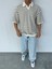 Çizgili Garnili Siyah Polo Yaka Oversize Triko T-Shirt 2