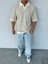 Çizgili Garnili Kahverengi Polo Yaka Oversize Triko T-Shirt 1