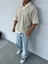 Çizgili Garnili Kahverengi Polo Yaka Oversize Triko T-Shirt 2