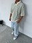 Çizgili Garnili Yeşil Polo Yaka Oversize Triko T-Shirt 2