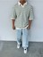 Çizgili Garnili Yeşil Polo Yaka Oversize Triko T-Shirt 1
