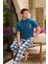 Mavi Ekose Be Desenli Kısa Kollu Erkek Pijama Takımı 5