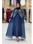 Taş Detaylı Elbise Abaya Takım 3943 Lacivert 1