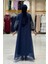 Taş Detaylı Elbise Abaya Takım 3943 Lacivert 2