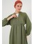 Kadın Uzun Tesettür Elbise 2525 - Haki 3