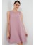 2444 Mini Keten Elbise - Pembe 2