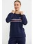 Leopar Çizgili Jogger Pijama Takım - Lacivert 5