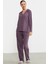 Gömlek Model Nakışlı Pijama Takım - Mor 2