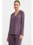 Gömlek Model Nakışlı Pijama Takım - Mor 3