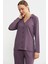 Gömlek Model Nakışlı Pijama Takım - Mor 4