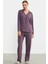 Gömlek Model Nakışlı Pijama Takım - Mor 5