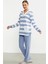 Kalın Çizgi Detaylı Pijama Takım - Mavi 1