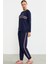 Leopar Çizgili Jogger Pijama Takım - Lacivert 4