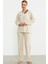Yumuşak Dokulu V Yaka Pijama Takım - Bej 1