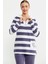 Kalın Çizgi Detaylı Pijama Takım - Mor 4