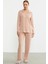 Gömlek Model Nakışlı Pijama Takım - Somon 2