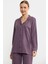 Düz Renk Gömlek Model Pijama Takım - Mor 1