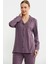 Düz Renk Gömlek Model Pijama Takım - Mor 3