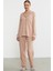 Düz Renk Gömlek Model Pijama Takım - Somon 1