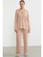 Düz Renk Gömlek Model Pijama Takım - Somon 3
