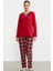 Düz Kombinli Ekose Pijama Takım - Kırmızı 2