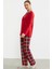 Düz Kombinli Ekose Pijama Takım - Kırmızı 5