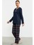 Düz Kombinli Ekose Pijama Takım - Lacivert 5