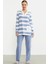 Kalın Çizgi Detaylı Pijama Takım - Mavi 2
