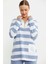 Kalın Çizgi Detaylı Pijama Takım - Mavi 3