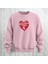 Happy Valentine's Day Kalp Desenli Oversize Bisiklet Yaka Sweatshirt 3 Iplik Şardonlu 1