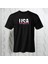 Usa Göğüs Yazı Baskılı Yarım Kollu Bisiklet Yaka Pamuk Oversize T-Shirt 1