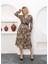 Dipmoda Kadın Leopar Midi Boy Kemerli Saten Elbise RSSN51 3