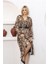 Dipmoda Kadın Leopar Midi Boy Kemerli Saten Elbise RSSN51 4