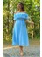 Dipmoda Kadın Bebe Mavisi Kuşaklı Madonna Yaka Baby Shower Elbise DP8060 1