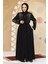 Desenli Siyah Tesettür Abaya 45302S 3