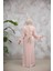 Drape Detaylı Pudra Tesettür Abiye Elbise 51203PD 3