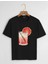 Unisex Oversize Bisiklet Yaka Orange Cocktail Baskılı Basic T-Shirt - Siyah 1