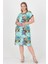 Dipmoda Kadın Mavi Desenli Büyük Beden Yazlık Viskon Elbise AYSL36 2