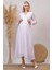 Dipmoda Kadın Beyaz Kruvaze Yaka Baby Shower Şifon Hamile Elbise HML003 1
