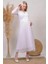 Dipmoda Kadın Beyaz Kruvaze Yaka Baby Shower Şifon Hamile Elbise HML003 3