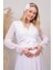 Dipmoda Kadın Beyaz Kruvaze Yaka Baby Shower Şifon Hamile Elbise HML003 5