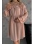 Dipmoda Kadın Camel Madonna Yaka Mini Ponpon Şifon Elbise DPK2057 1