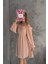 Dipmoda Kadın Camel Madonna Yaka Mini Ponpon Şifon Elbise DPK2057 3