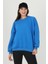 Dipmoda Kadın Mavi Oversize Bisiklet Yaka Şardonlu Sweatshirt FVR001 1