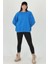 Dipmoda Kadın Mavi Oversize Bisiklet Yaka Şardonlu Sweatshirt FVR001 3