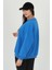 Dipmoda Kadın Mavi Oversize Bisiklet Yaka Şardonlu Sweatshirt FVR001 5