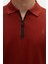Slim Fit Kiremit Pike Dokulu Yarım Fermuarlı Polo Yaka T-Shirt 4EC14ORTFRPLO 6