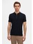 Slim Fit Lacivert Pike Dokulu Yarım Fermuarlı Polo Yaka T-Shirt 4EC14ORTFRPLO 1